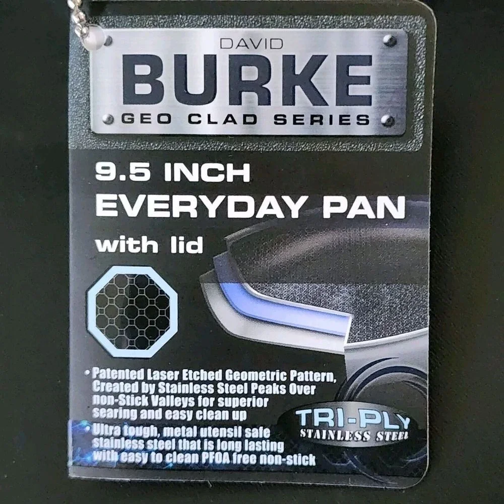 David Burke Geo Clad‎ 9.5in Tri-Ply Stainless Steel Frying Pan With Lid Cookware